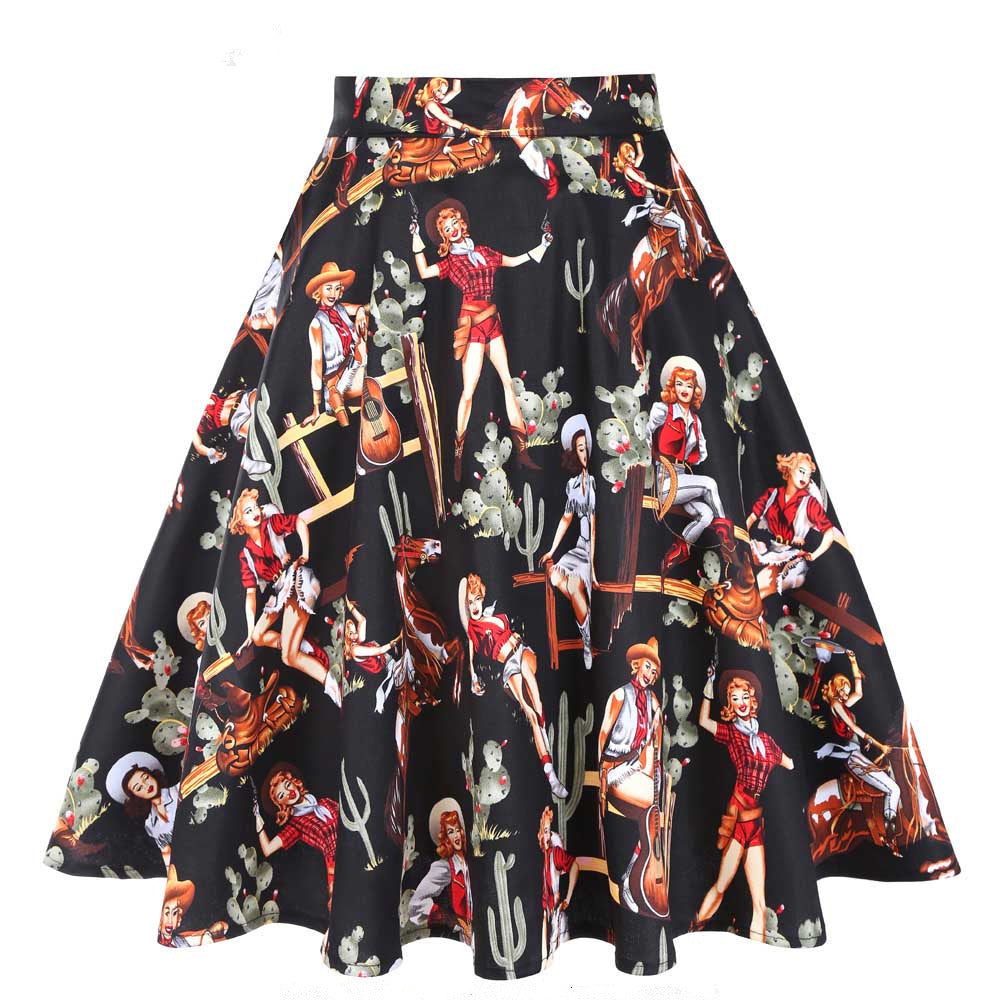 HIGH WAIST VINTAGE PRINT PINUP SKIRT