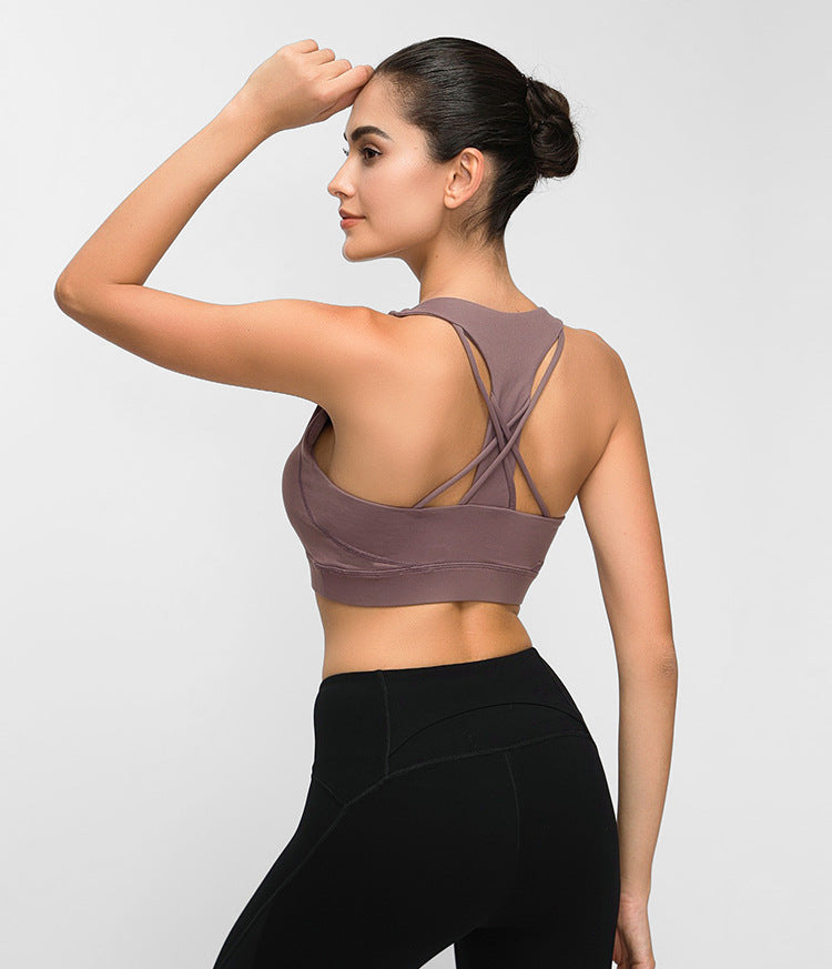 Contrast-panel U-Neck Medium Support Sports Bra