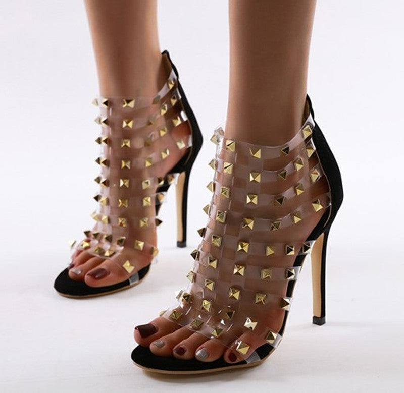 ROMAN STYLE TRANSPARENT LATTICE STUDDED HIGH HEEL