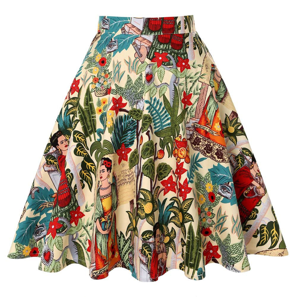HIGH WAIST VINTAGE PRINT PINUP SKIRT