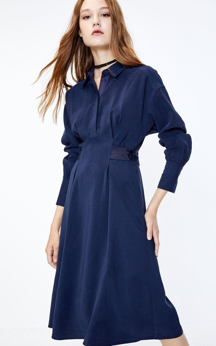 WAIST SLIMMING MID-LENGTH SHIRT DRESS