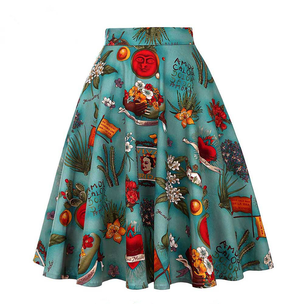 HIGH WAIST VINTAGE PRINT PINUP SKIRT