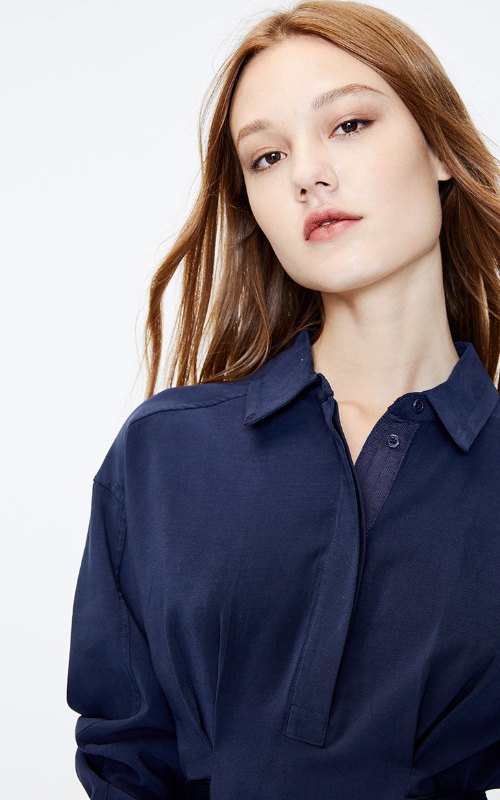 WAIST SLIMMING MID-LENGTH SHIRT DRESS