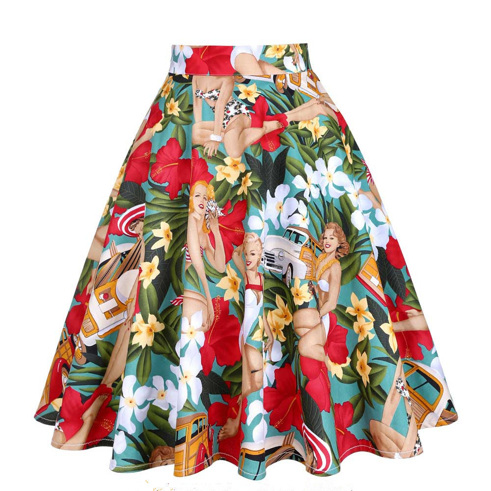 HIGH WAIST VINTAGE PRINT PINUP SKIRT