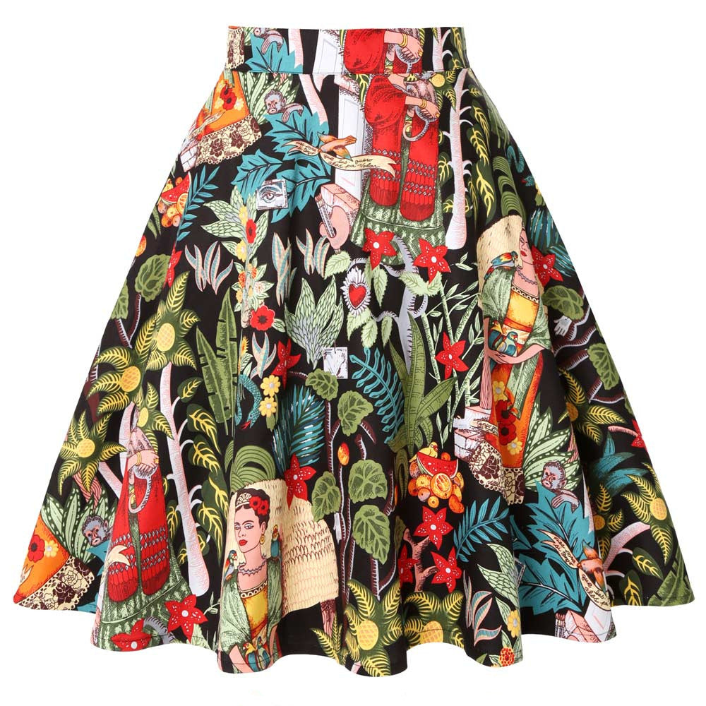HIGH WAIST VINTAGE PRINT PINUP SKIRT
