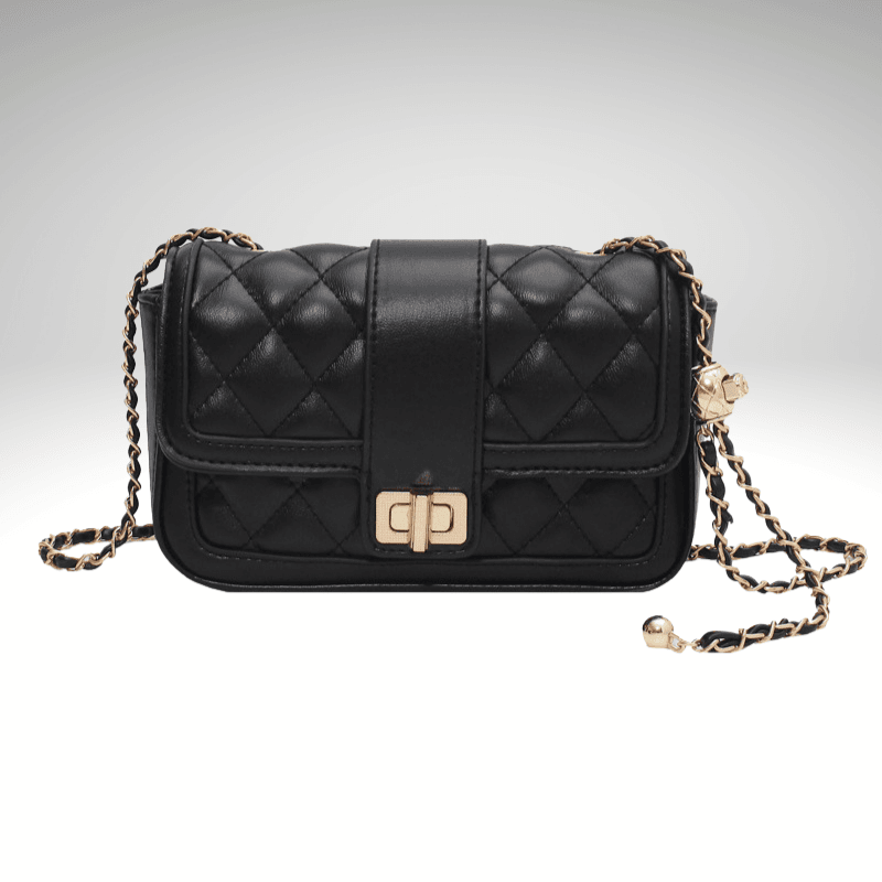 Kwality-Chain Strap Clasp Shoulder Bag -Black