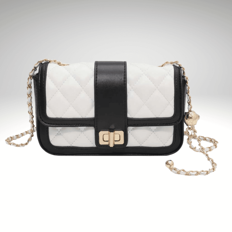 Kwality-Chain Strap Clasp Shoulder Bag -Black & White