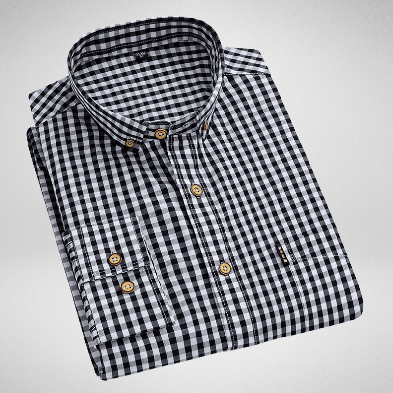Kwality-Classic Casual Gingham Checked Long Sleeve Shirt -Black