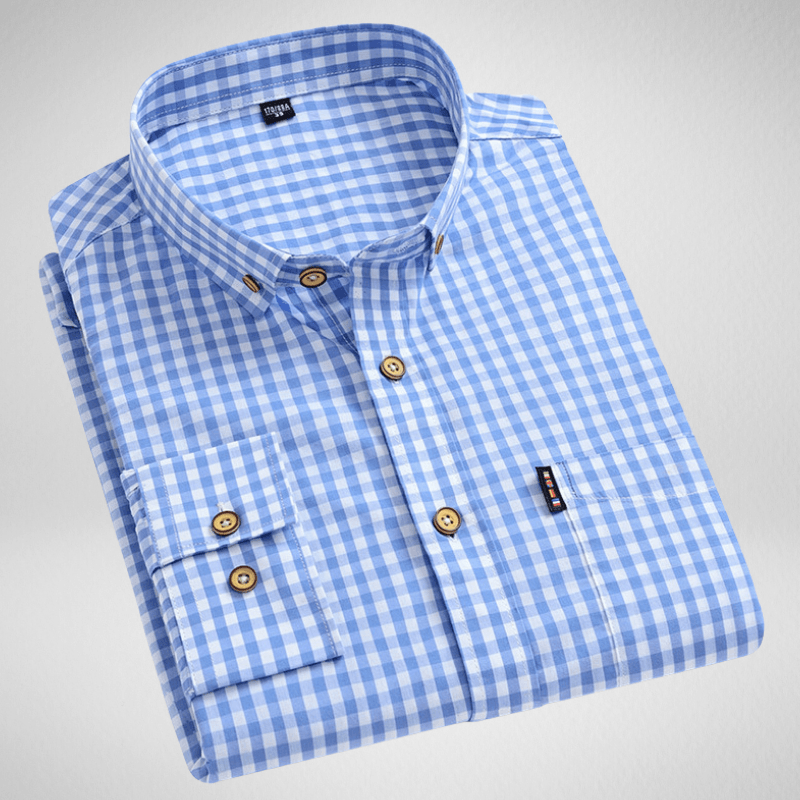 Kwality-Classic Casual Gingham Checked Long Sleeve Shirt -Blue