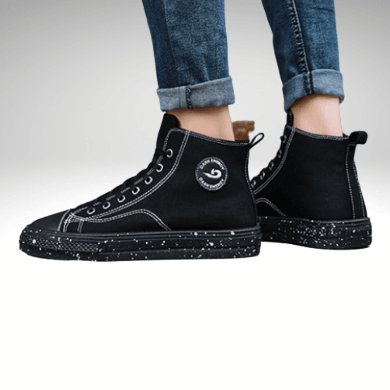 Kwality-Classic Fabric Lace-Up High Top Trainer -Black