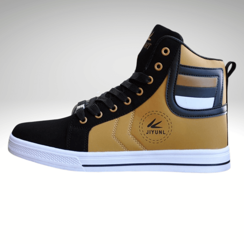 Kwality-Contrasting Lace-Up Premium High Top Trainer -Black & Gold