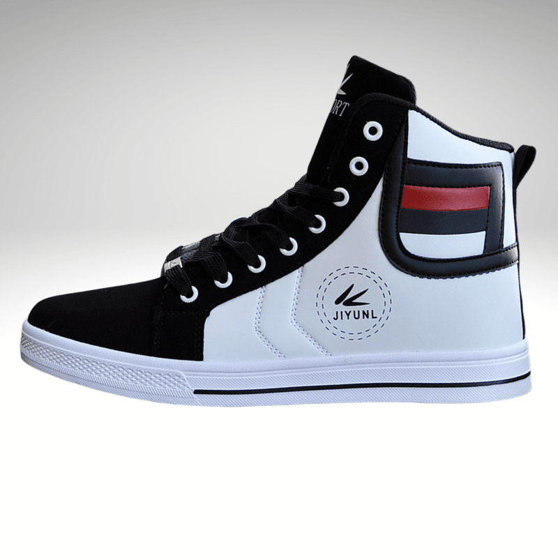 Kwality-Contrasting Lace-Up Premium High Top Trainer -Black & White
