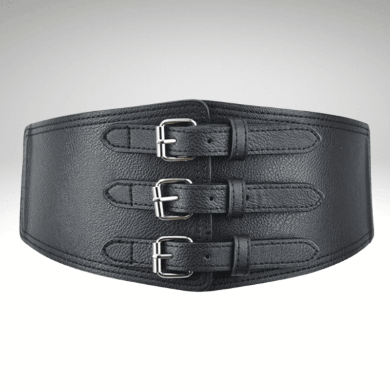 Kwality-Elasticated Three Buckle Super Wide Dress Belt -Black