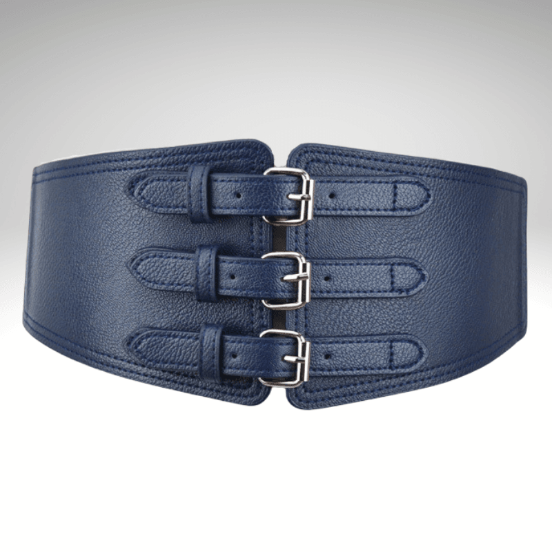 Kwality-Elasticated Three Buckle Super Wide Dress Belt -Blue