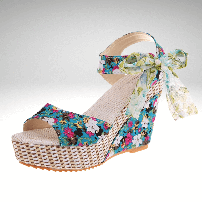 Floral Wedge Ribbon Tie Sandal