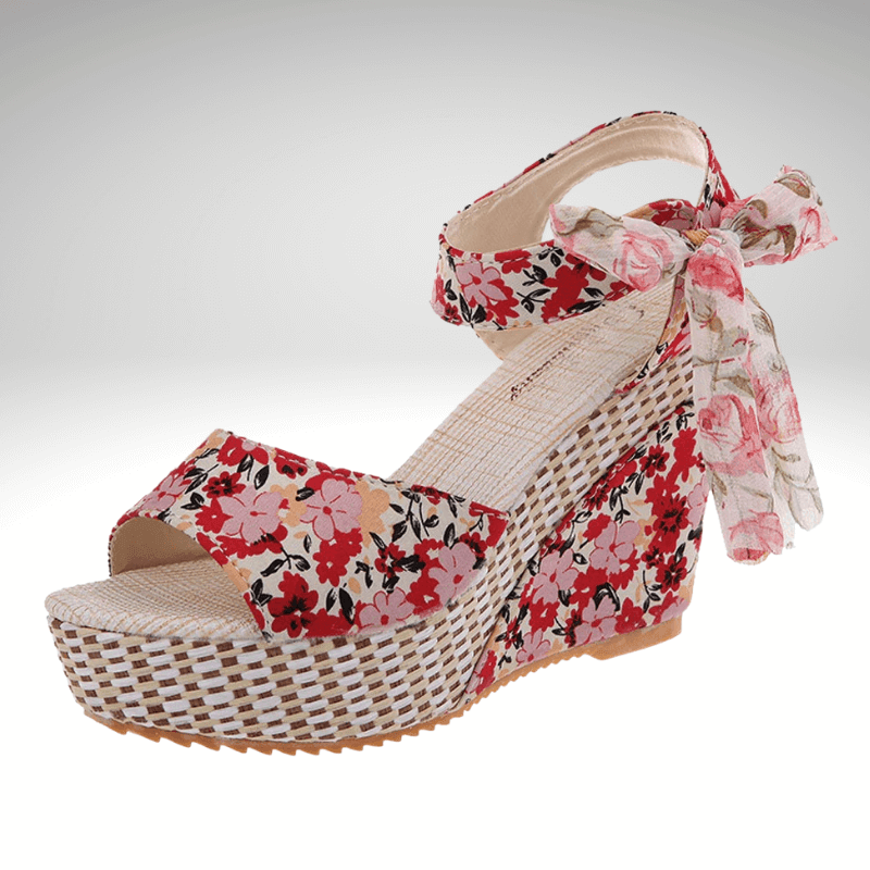 Floral Wedge Ribbon Tie Sandal