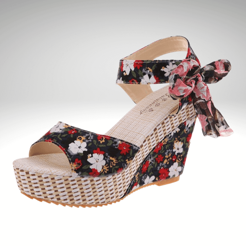 Floral Wedge Ribbon Tie Sandal