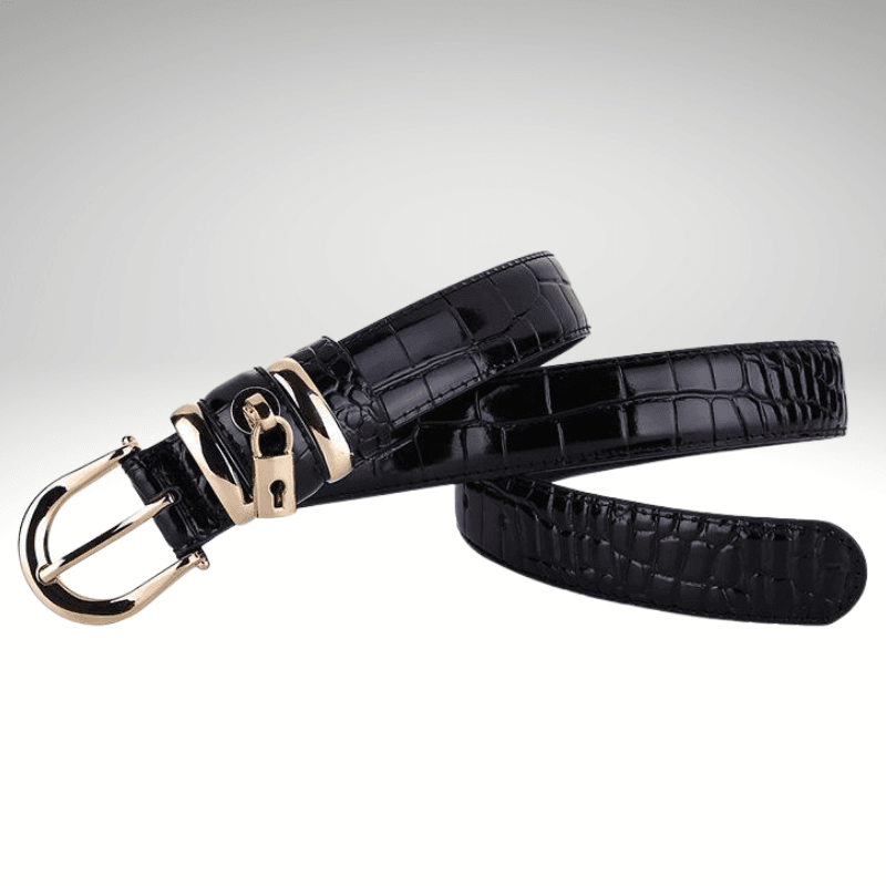 Kwality Gold Buckle with Decorative Padlock Belt Black