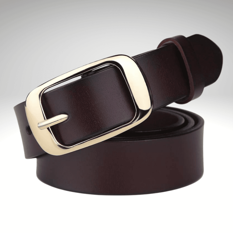 Kwality Gold Rectangle Buckle Belt Coffee