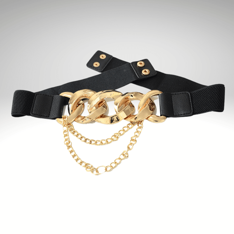 Gold Rings with Chain Tassel Wide Elasticated Belt