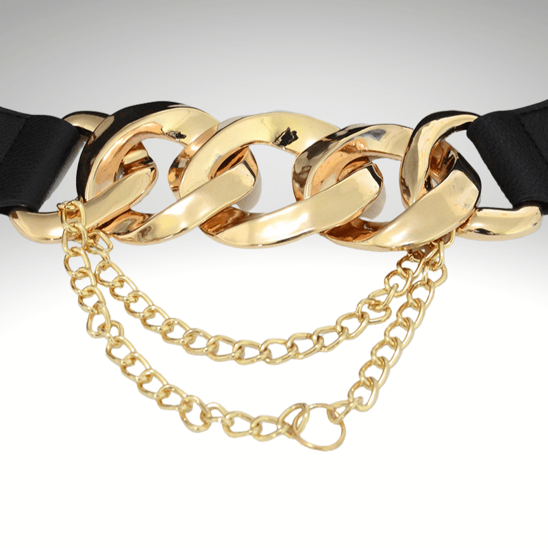 Gold Rings with Chain Tassel Wide Elasticated Belt