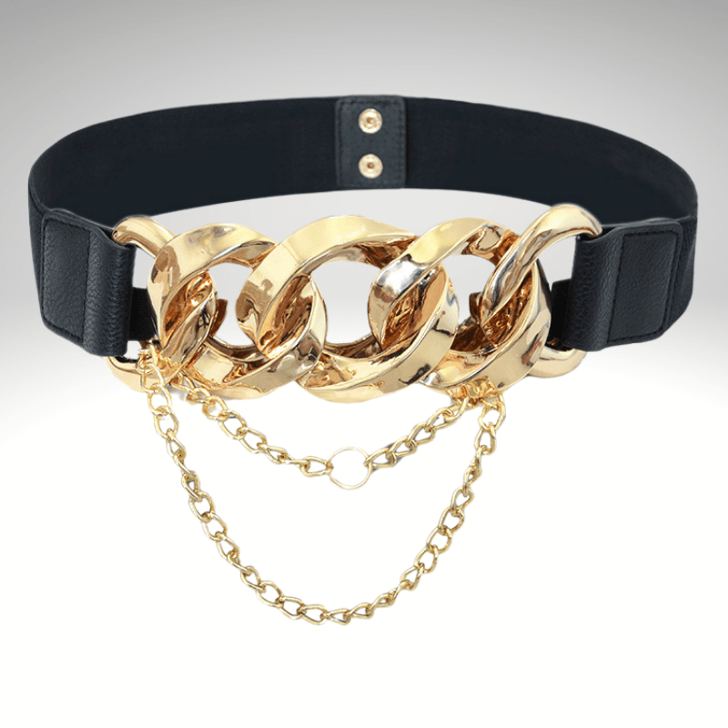 Kwality Gold Rings with Chain Tassel Wide Elasticated Belt 65-80cm
