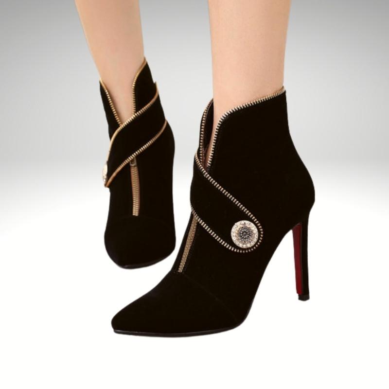 Kwality-Kitten High-Heel Belt Buckle Ankle Boot -Black