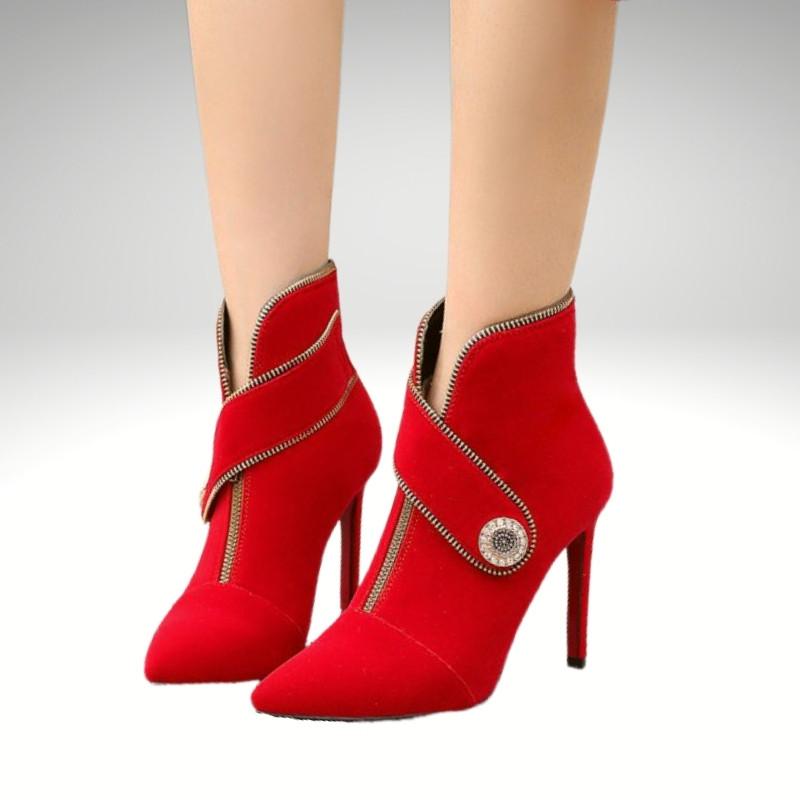 Kwality-Kitten High-Heel Belt Buckle Ankle Boot -Red