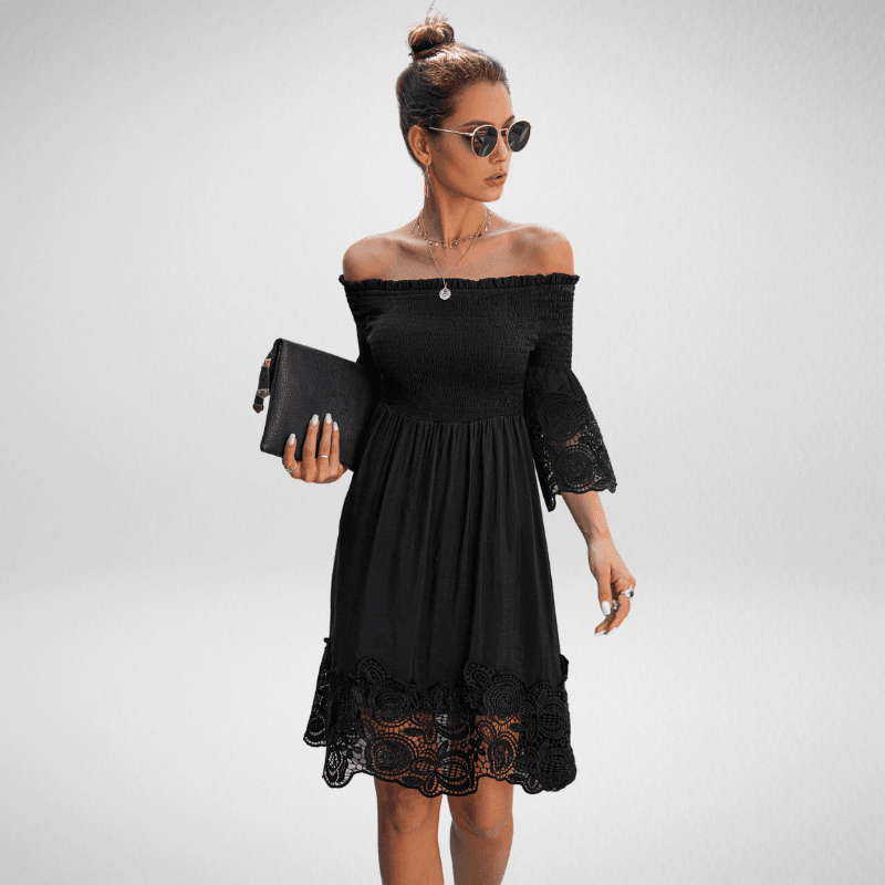 Kwality Lace Finished Off-Shoulder Knee Length Dress