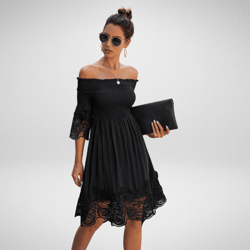 Lace Finished Off-Shoulder Knee Length Dress