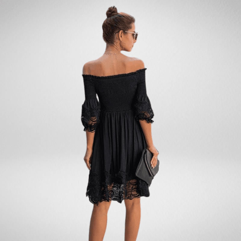 Lace Finished Off-Shoulder Knee Length Dress