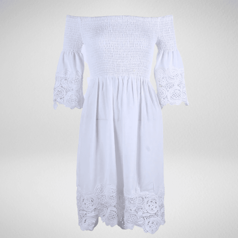 Lace Finished Off-Shoulder Knee Length Dress