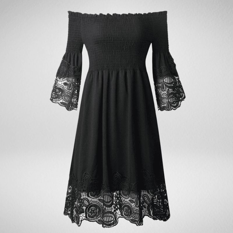 Lace Finished Off-Shoulder Knee Length Dress