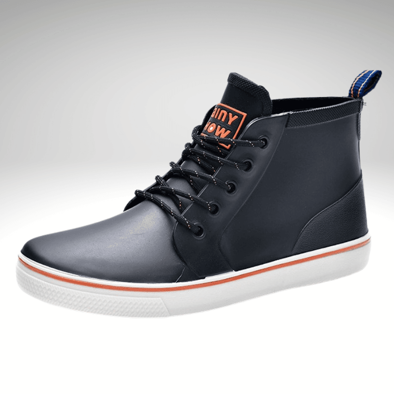Kwality-Lace-Up Waterproof Rubber Rain Boot -Black