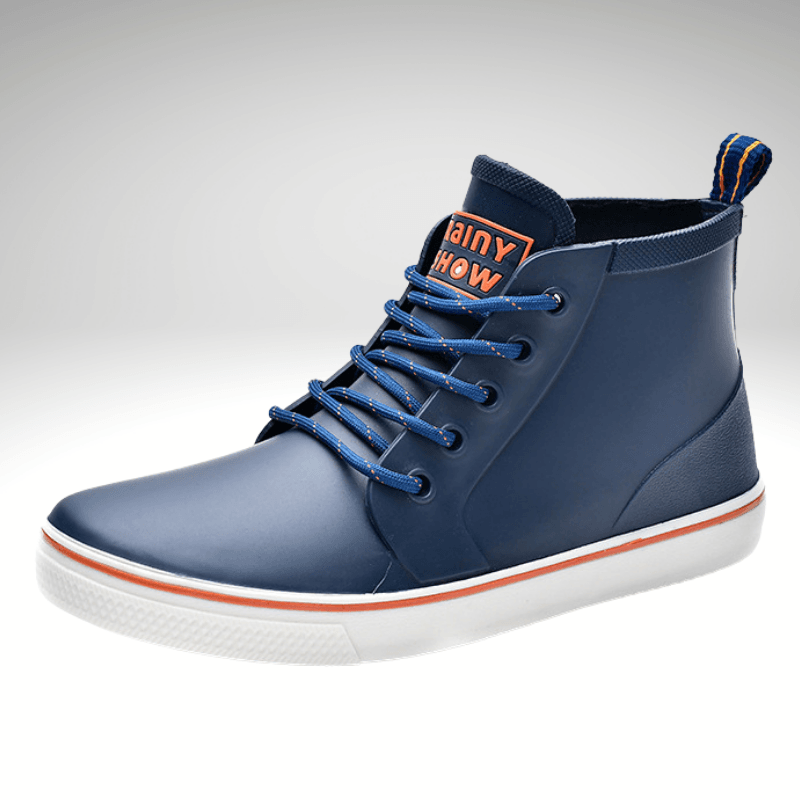 Kwality-Lace-Up Waterproof Rubber Rain Boot -Blue