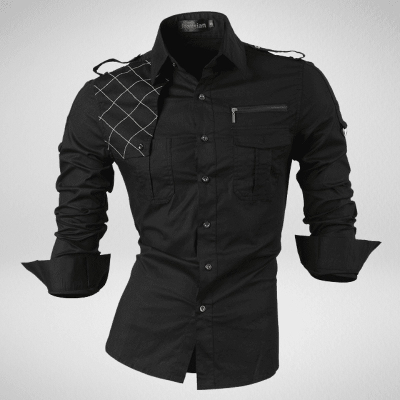 Kwality-Long Sleeve Shirt with Shoulder Lapels -Black