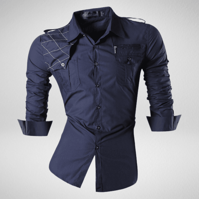 Kwality-Long Sleeve Shirt with Shoulder Lapels -Blue