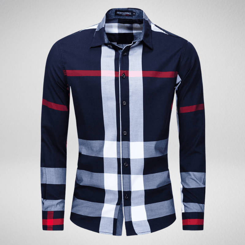 Kwality-Long Sleeve Slim Fit Casual Plaid Shirt -Blue