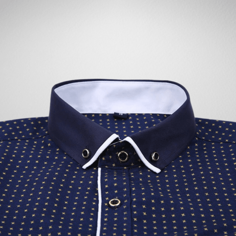Long Sleeve Slim Fit Spotted Contrast Collar Shirt