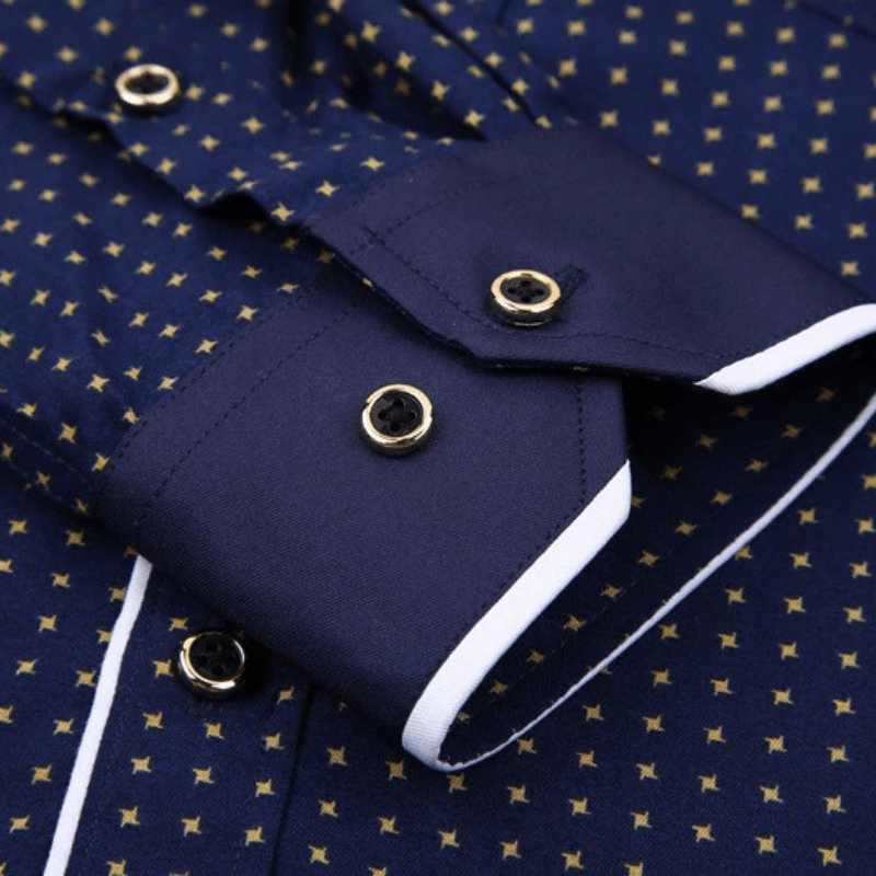 Long Sleeve Slim Fit Spotted Contrast Collar Shirt