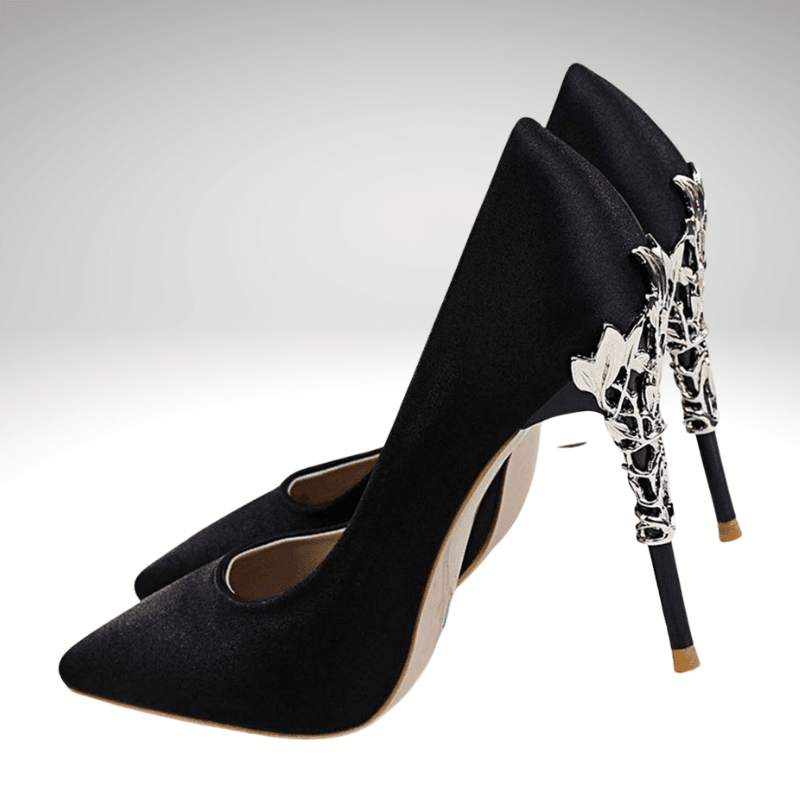 Kwality-Metal Carved Heel Wedding Bridesmaid Party Shoe -Black