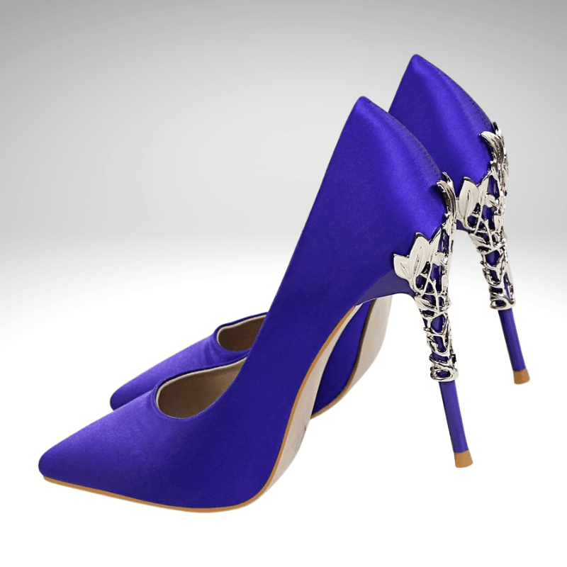 Kwality-Metal Carved Heel Wedding Bridesmaid Party Shoe -Blue