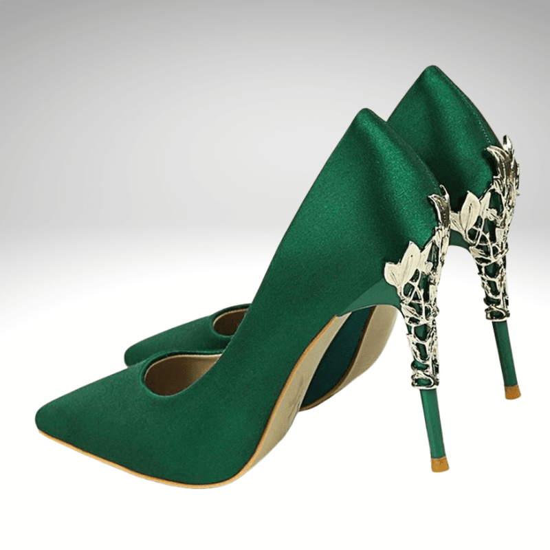 Kwality-Metal Carved Heel Wedding Bridesmaid Party Shoe -Green
