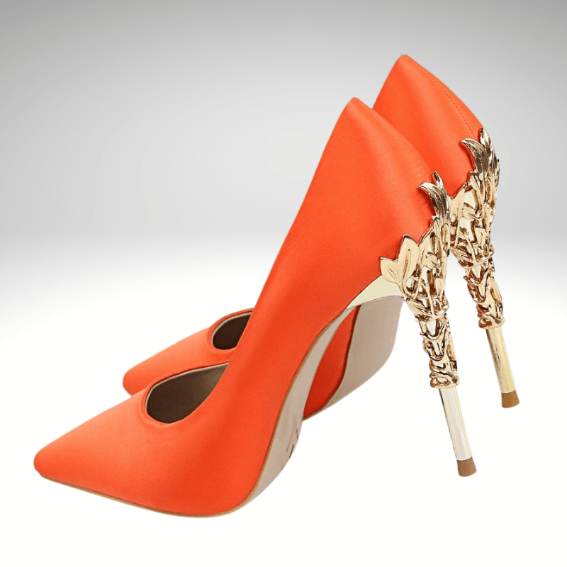 Kwality-Metal Carved Heel Wedding Bridesmaid Party Shoe -Orange