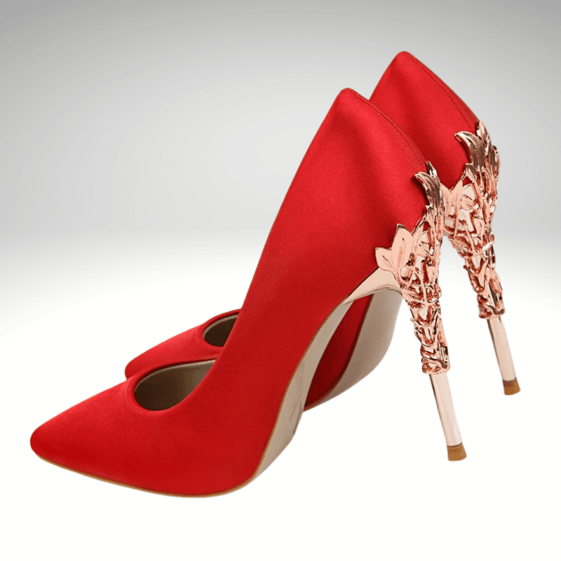 Kwality-Metal Carved Heel Wedding Bridesmaid Party Shoe -Red