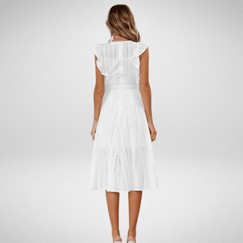 Mid-Calf A-Line Solid Lace Sleeveless Summer Dress