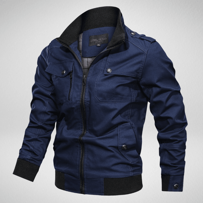 Kwality-Multi Pocket Slim Fit Aviator Look Bomber Jacket -Blue