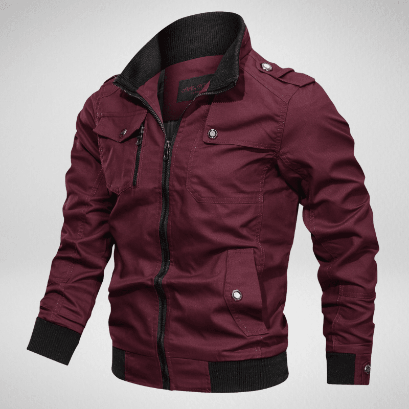 Kwality-Multi Pocket Slim Fit Aviator Look Bomber Jacket -Maroon