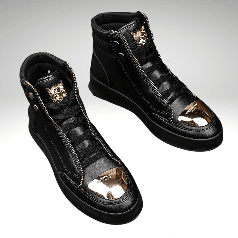 Kwality-Open Zip and Lace Premium High Top Trainer -Black