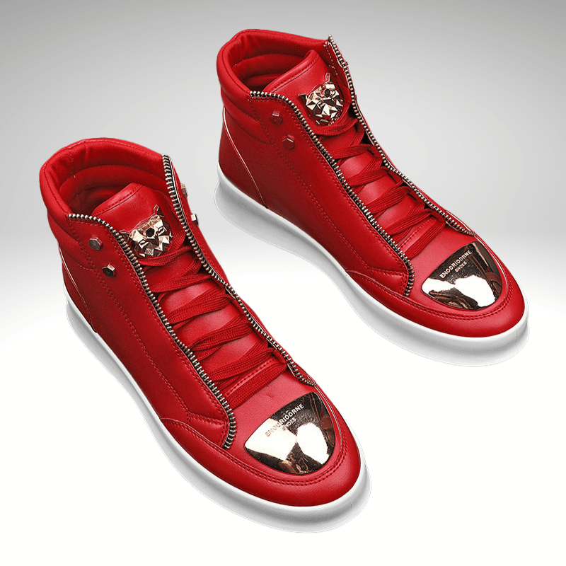 Kwality-Open Zip and Lace Premium High Top Trainer -Red